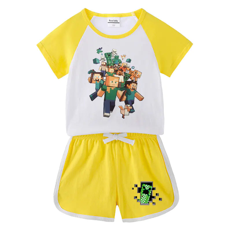 Kids Summer Minecraft T-Shirt and Shorts Set (Two Pieces)