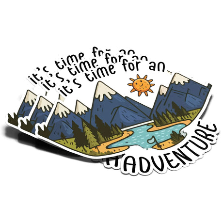 (3Pcs) Its Time for an Adventure Sticker Camping Hiking Mountain Travel Decal Waterproof Vinyl Stickers Adult for Laptop Kindle Car Tumbler Water Bottle Mug Phone Notebook Helmet - Size 3”x2.2” - My Anime Haven