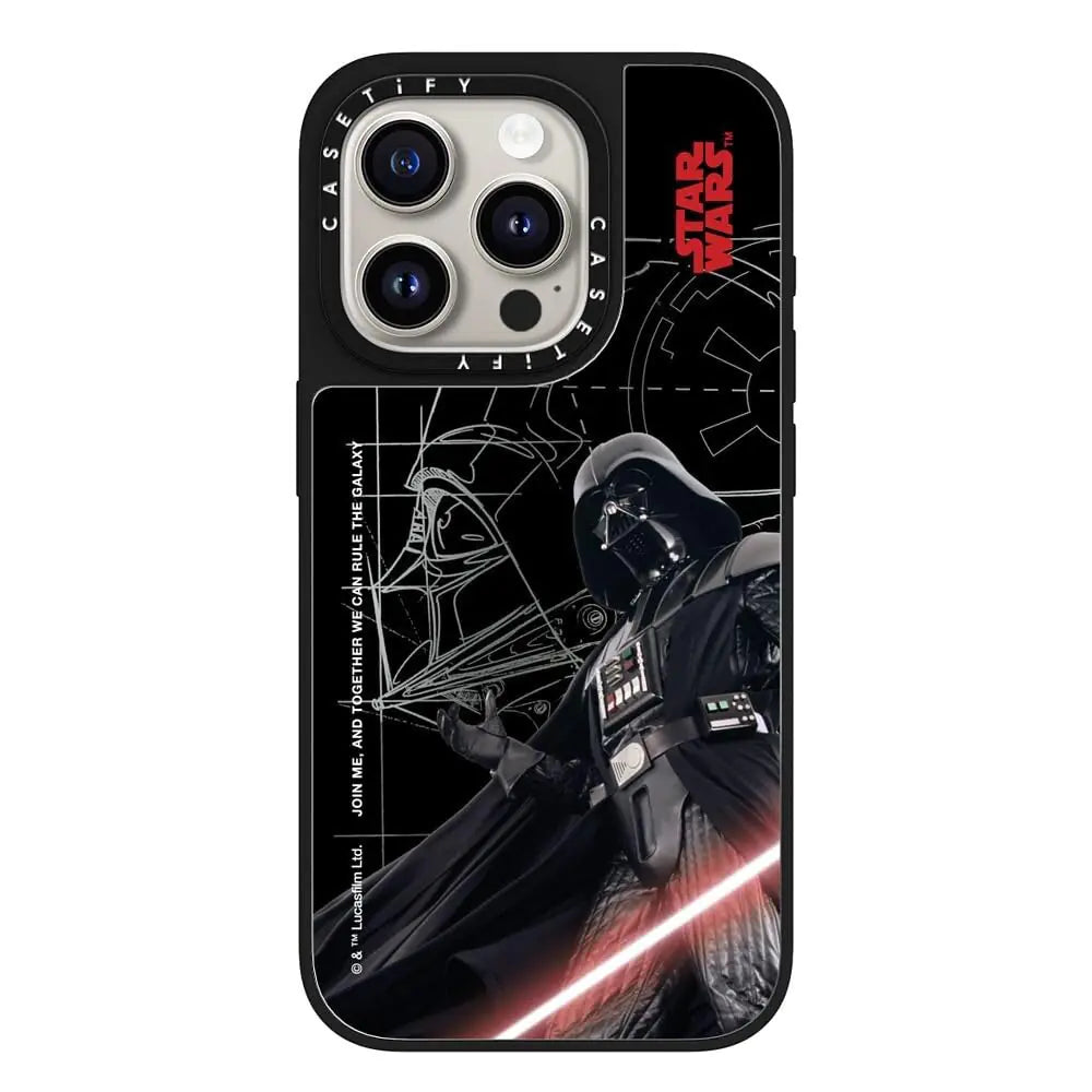 CASETiFY Mirror iPhone 15 Pro Case [Star Wars Co-Lab / 4.9ft Drop Protection/Magsafe] - The Sith Lord Darth Vader - Silver on Black