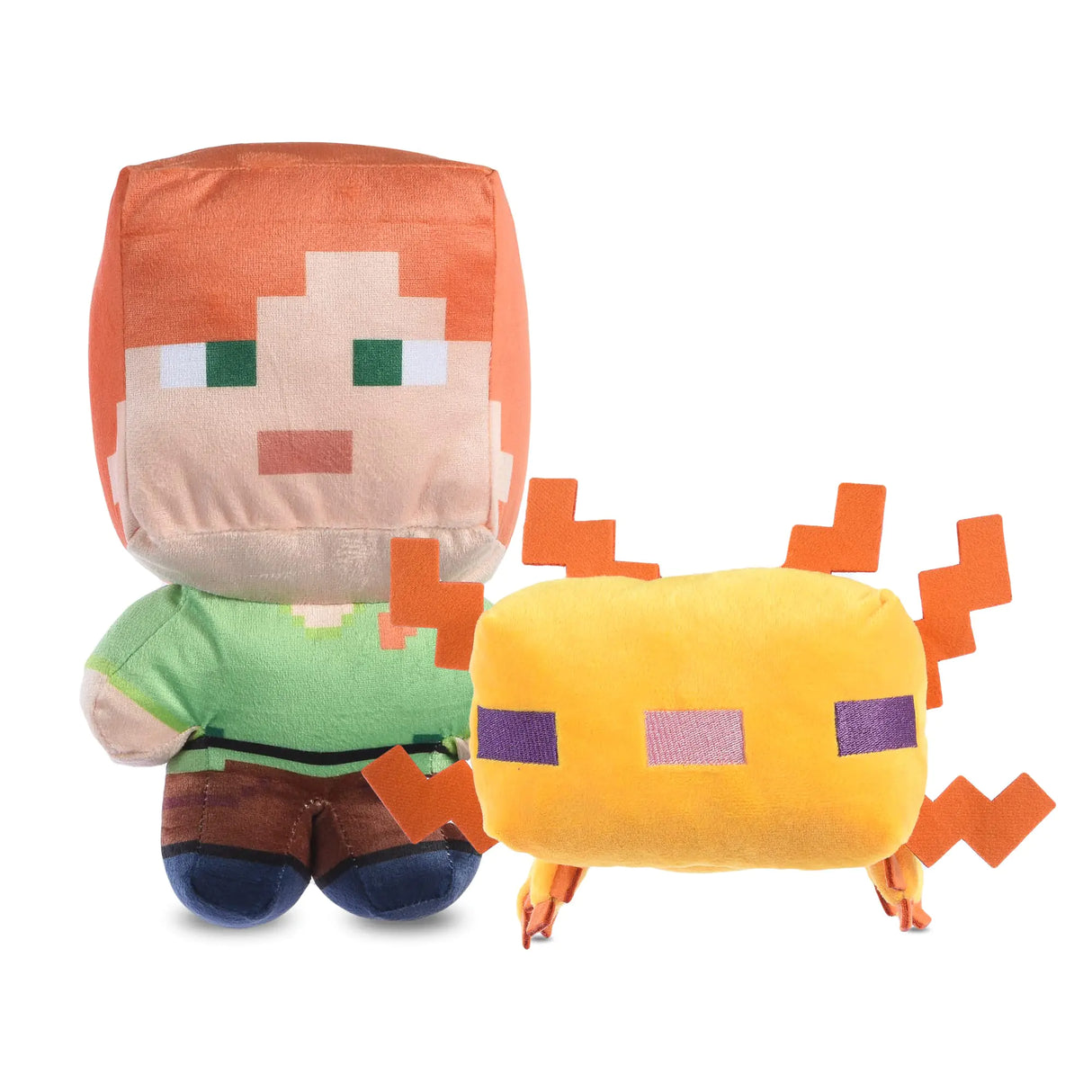 Minecraft for Pets 2 Piece Alex and Gold Axolotl Figure Plush Squeak Toys for Dogs | Officially Licensed Mojang Studios Pet Products | Gifts for Kids Who Love Video Games