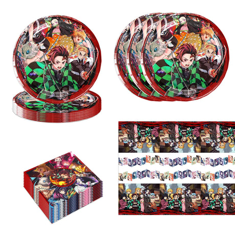 41Pcs Demon Slayers Party Supplies include 20 plates 20 napkins for De Slayers 1 Tablecloth Birthday party Decoration - My Anime Haven