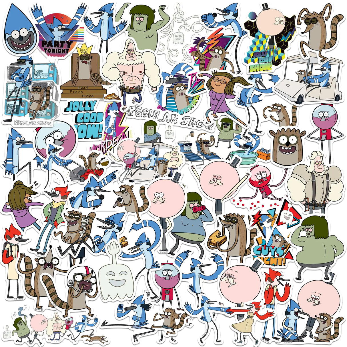 Regular Show 50ct Vinyl Large Deluxe Stickers Variety Pack - Laptop Water Bottle Scrapbooking Tablet Skateboard Indoor/Outdoor