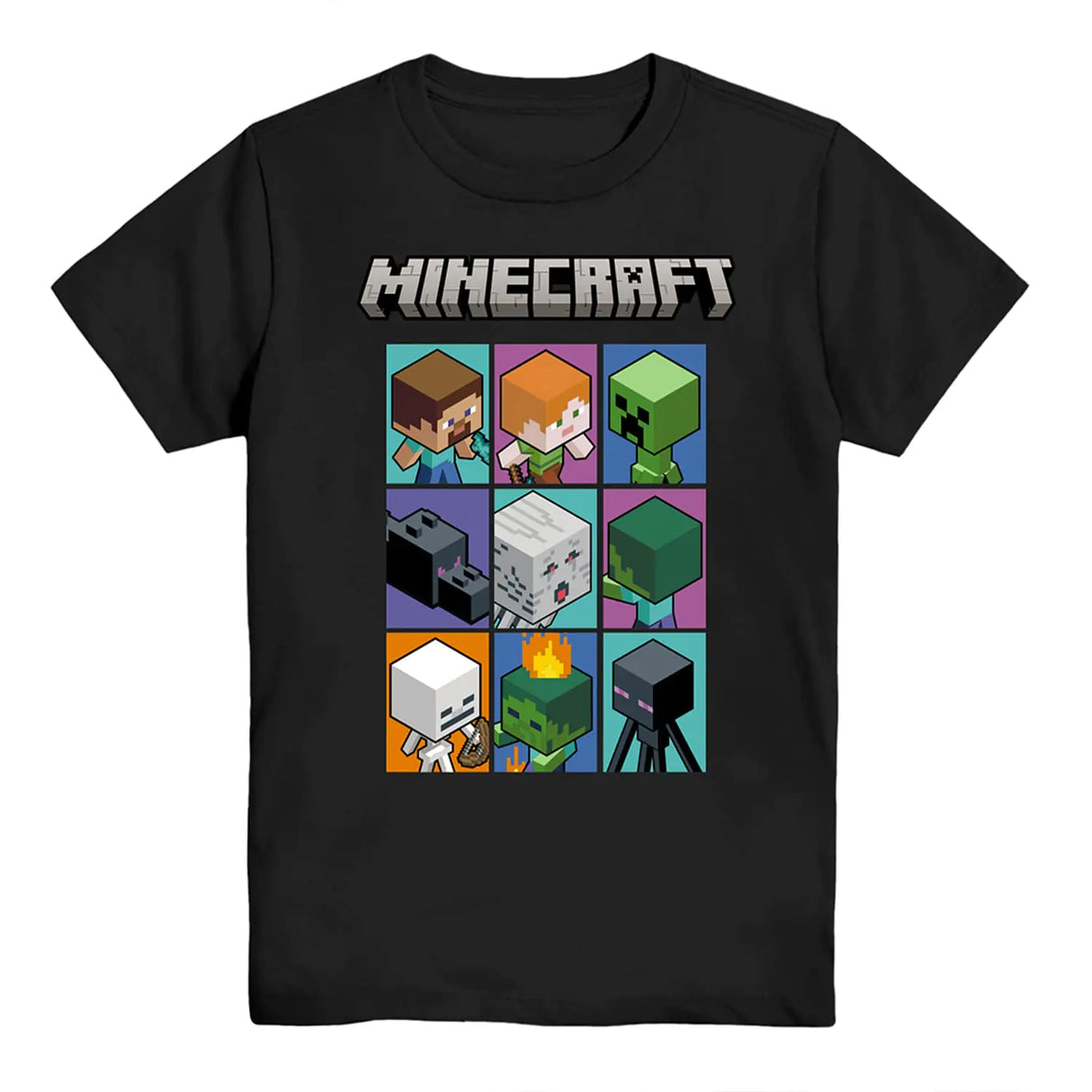 Minecraft Boys Video Game T-Shirt - Black and Green Creeper Face - Official Shirt (Black Grid Small)