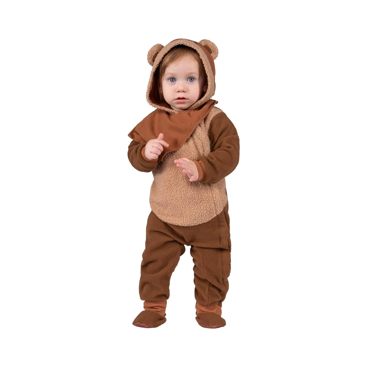 Star Wars Ewok Official Infant Halloween Costume - Premium Quality Minky Jumpsuit with Hood and Non-Slip Booties (6-12M) Brown