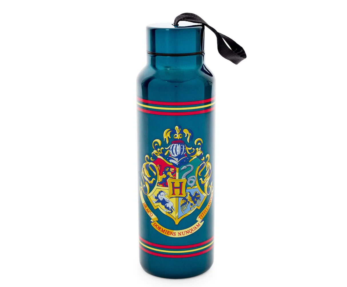 Silver Buffalo Harry Potter Hogwarts Stainless Steel Water bottle with Strap 27-Ounces