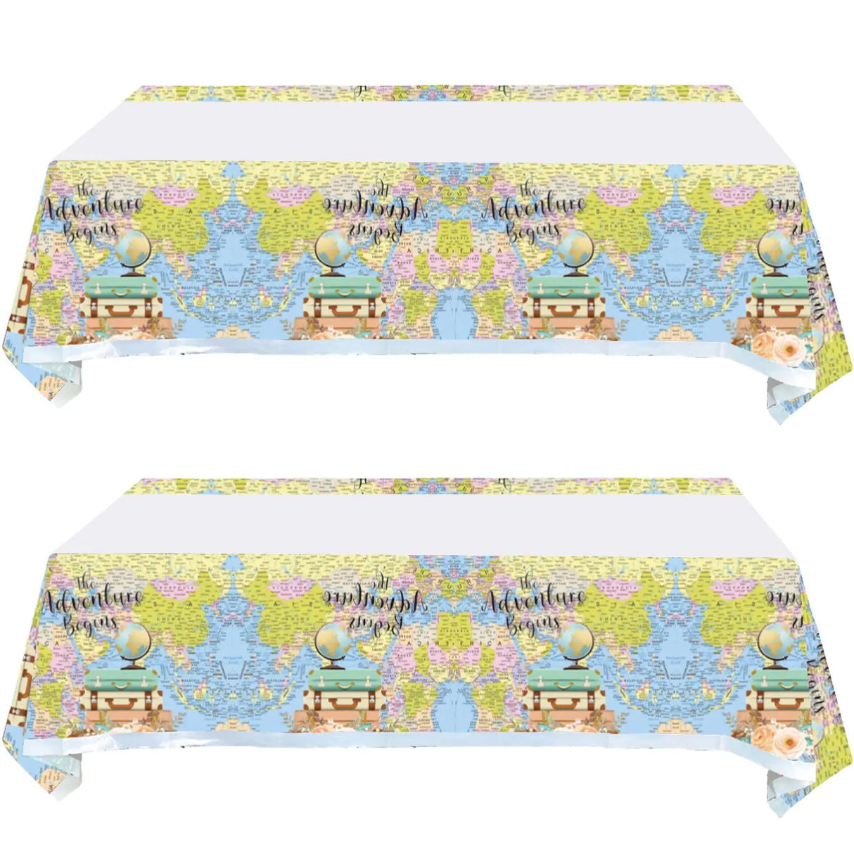 Hzleyw 2 Pcs Adventure World Awaits Tablecloth The Adventure Begin Birthday Party Supplies Decorations–Adventure Party Table Cover (70.9" x 42.5")
