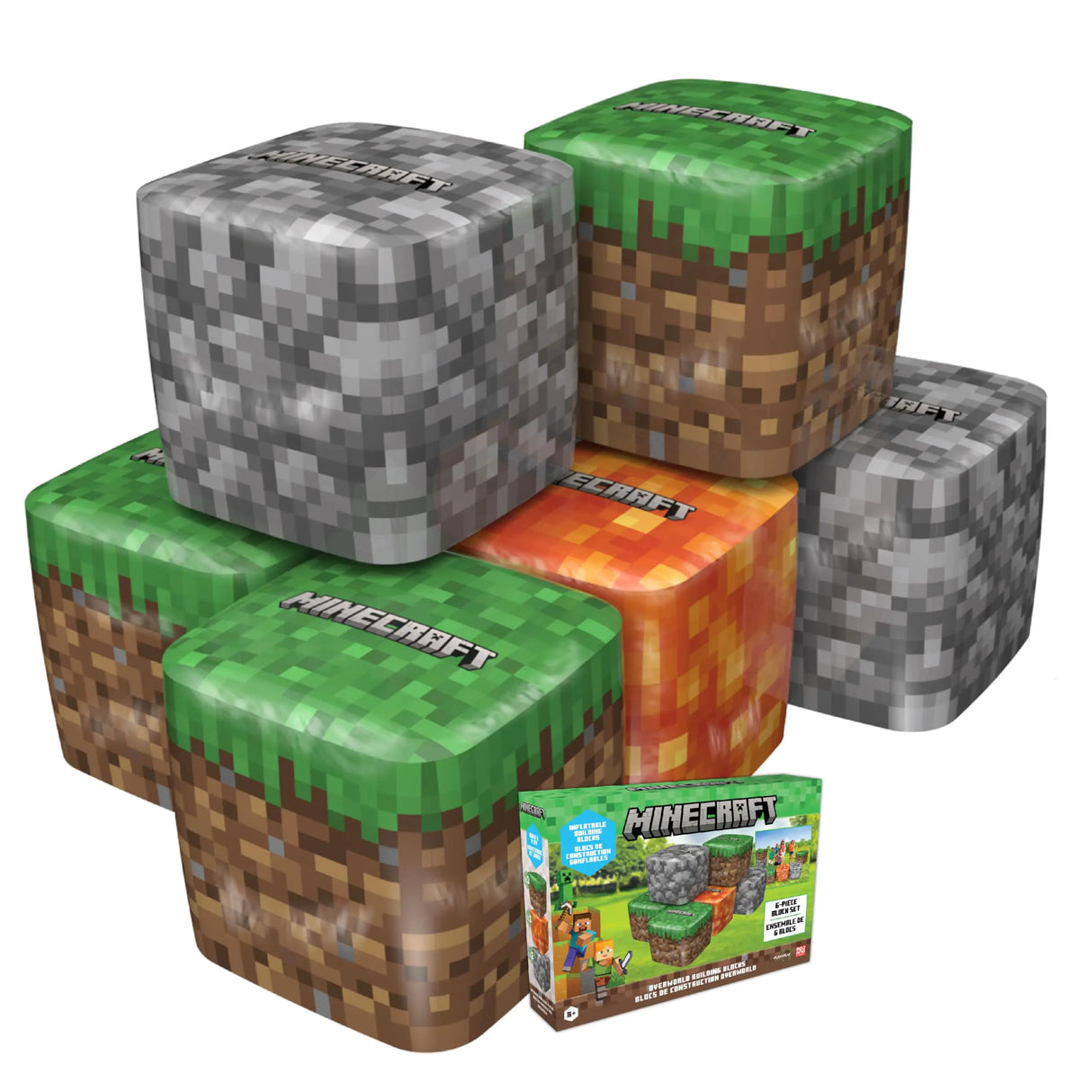 PLAYVIEW BRANDS Six Officially Licensed Minecraft Kid Sized Giant Inflatable Building Blocks Bunkrs 22"x22"x22"