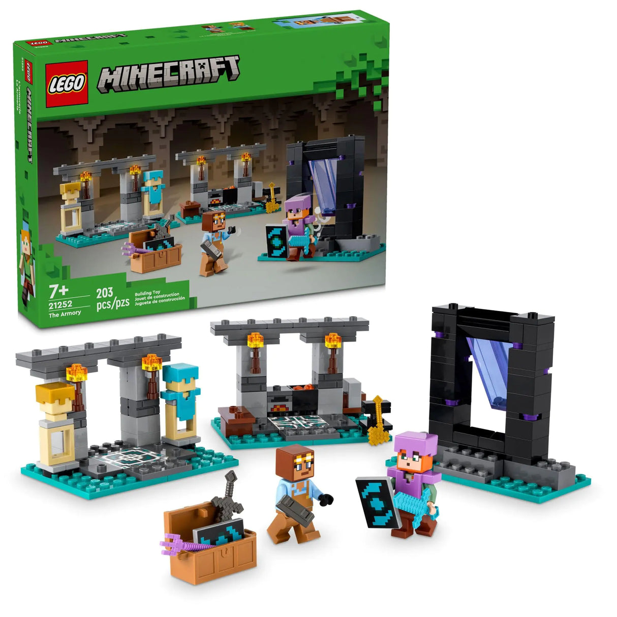 LEGO Minecraft The Armory Building Set Includes Popular Minecraft Figures Alex and Armorsmith Action Toy for Gamers and Kids Gift for Boys and Girls 7 Years Old and Up 21252