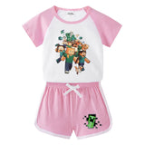 Kids Summer Minecraft T-Shirt and Shorts Set (Two Pieces)