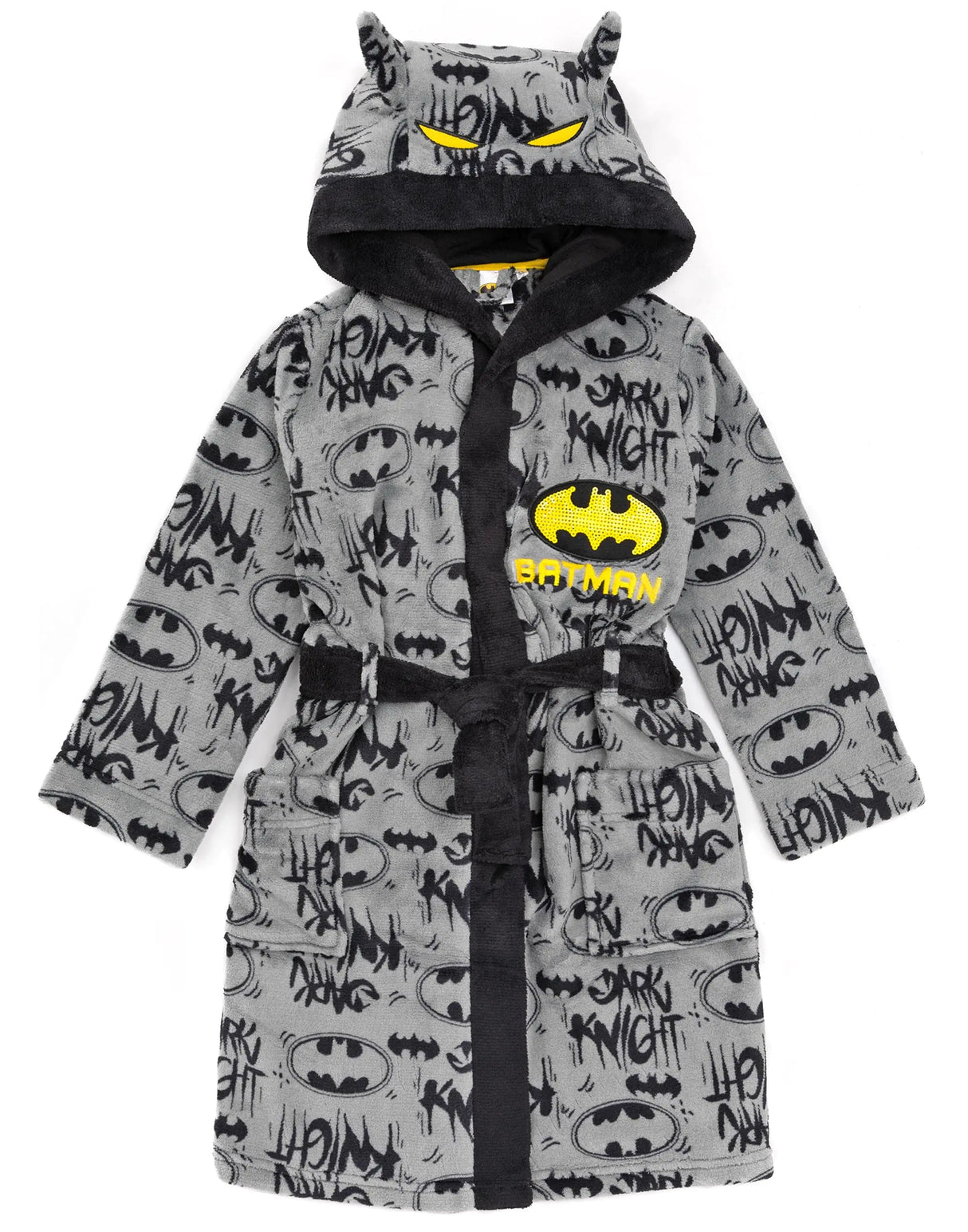 DC Comics Batman Dressing Gown Boys Kids Grey Dark Knight Pjs Bathrobe 4-5 Years