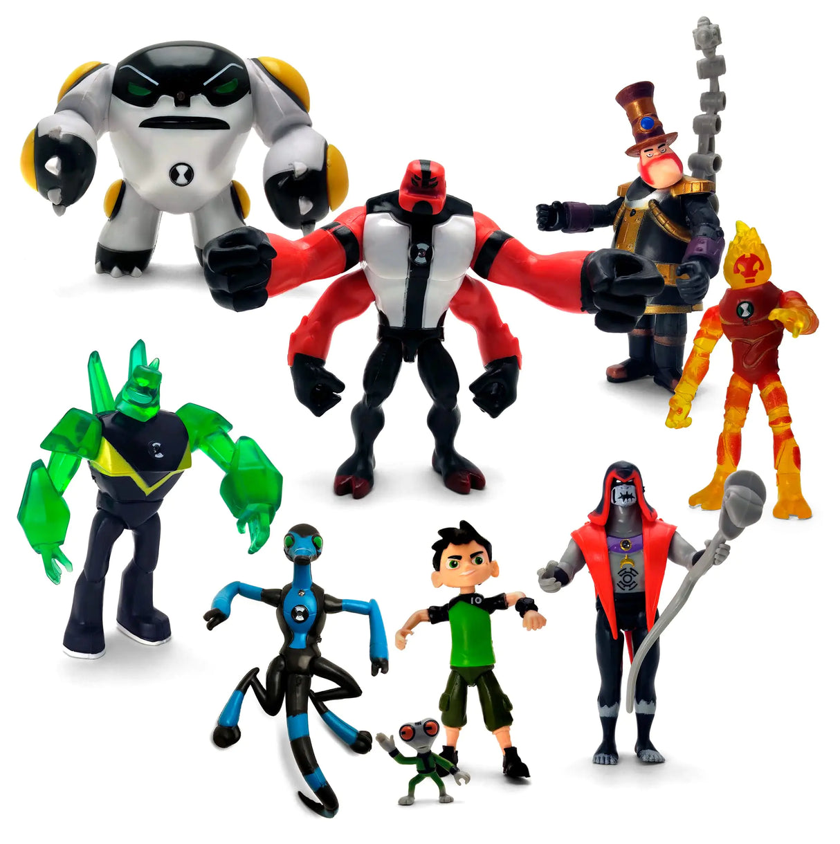 Figures Based on Ben 10 Action Figures - Set of 9 Toys [Ben Tennyson Four Arms Grey Matter Kineceleran Diamondhead Hex Steam Smythe Cannonbolt Heatblast]