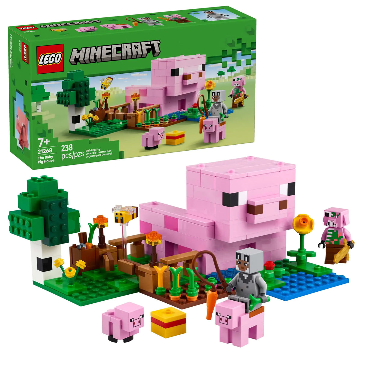 LEGO Minecraft The Baby Pig House Toy Figures and Playset - Building Minecraft Toy for Kids Boys and Girls Ages 7+ - with 2 Minifigures for Pretend Play - Gift Idea for Birthdays - 21268