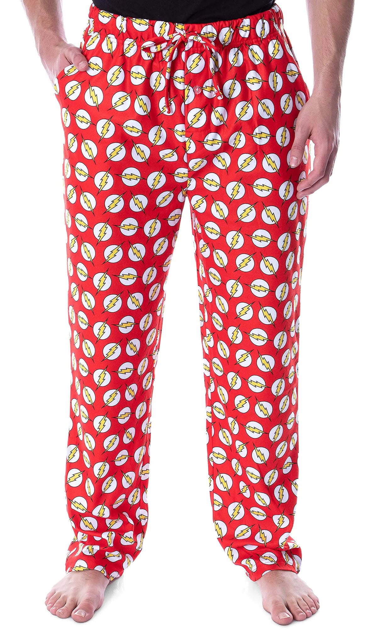 DC Comics Mens The Flash Lightning Bolt Allover Toss Print Loungewear Pajama Pants (X-Large)