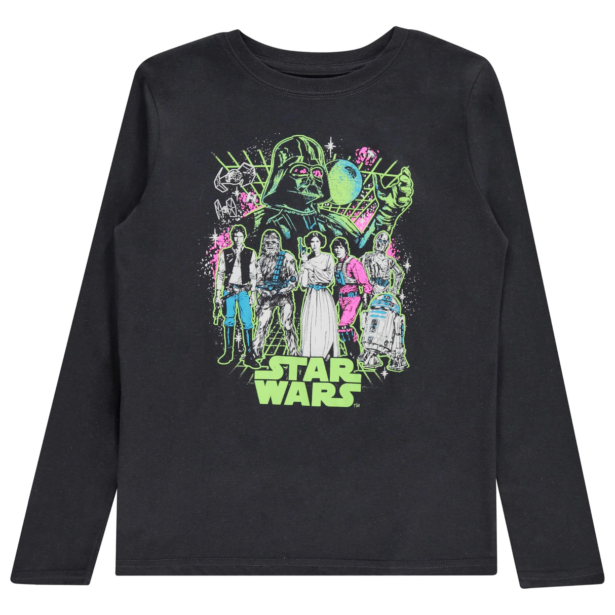 STAR WARS Boys Group Character Long Sleeve Crewneck T-Shirt Galactic Heroes Unite- Little and Big Boys Sizes XS-XL Black