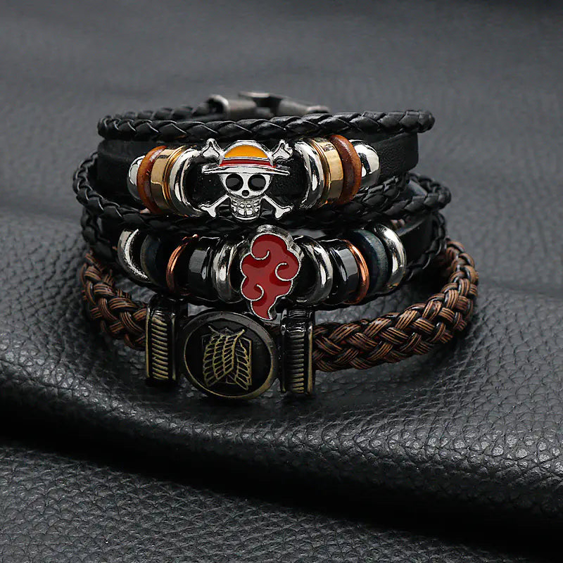 Anime Merch Accessories: Naruto, One Piece & Attack on Titan Leather Bracelet