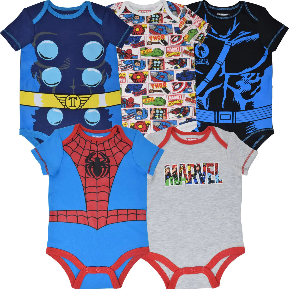 Marvel Avengers Newborn Baby Boys 5 Pack Short-Sleeve Bodysuits Marvel Superheroes 3-6 Months