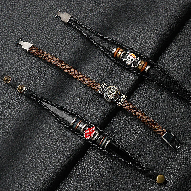 Anime Merch Accessories: Naruto, One Piece & Attack on Titan Leather Bracelet