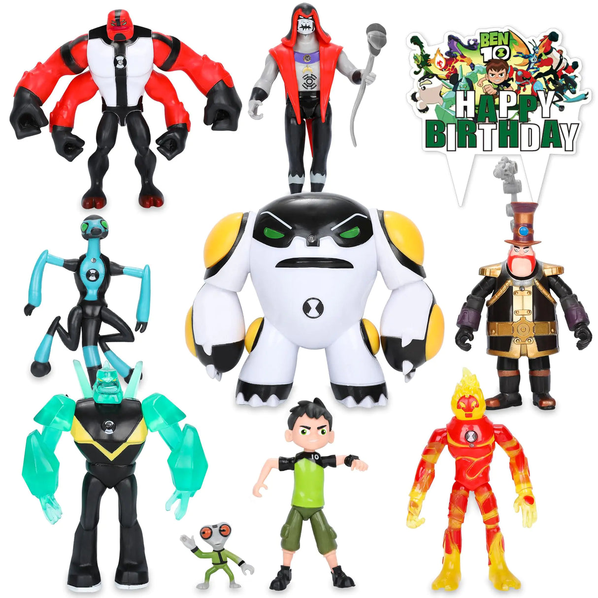 Capensily Figures Based on Ben Action Figures - 9PCS Toys Anime Character Figurines with Cake Toppers Alien Hero Themed Party Decor Birthday Party Cake Decoration Supplies