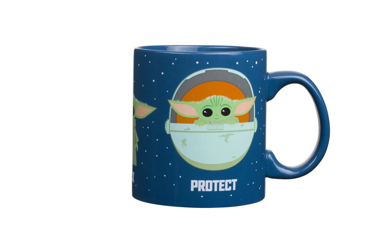 Silver Buffalo Star Wars The Mandalorian The Child Baby Yoda Grogu Protect Attack Snack Ceramic Coffee Mug 20-Ounces