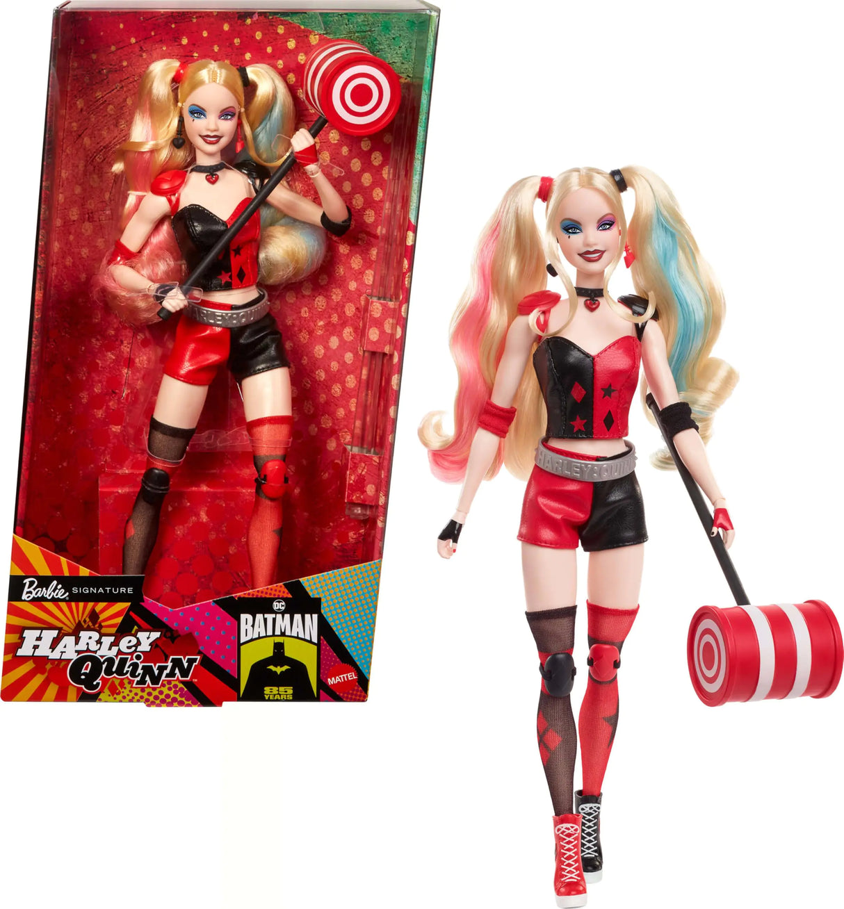 Barbie Signature Harley Quinn Collector Doll with Posable Body Iconic Outfit and Mallet Accessory DC Batman 85th Anniversary Collectible