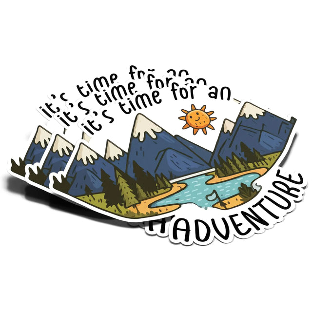 (3Pcs) Its Time for an Adventure Sticker Camping Hiking Mountain Travel Decal Waterproof Vinyl Stickers Adult for Laptop Kindle Car Tumbler Water Bottle Mug Phone Notebook Helmet - Size 3”x2.2” - My Anime Haven