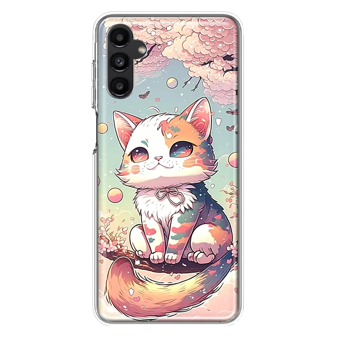 Mundaze - Case for Samsung Galaxy A14 5G Slim Hybrid Shockproof Hard Shell Soft TPU Heavy Duty Protective Phone Cover - Kawaii Manga Pink Cherry Blossom Cute Cat