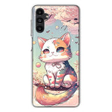 Mundaze - Case for Samsung Galaxy A14 5G Slim Hybrid Shockproof Hard Shell Soft TPU Heavy Duty Protective Phone Cover - Kawaii Manga Pink Cherry Blossom Cute Cat