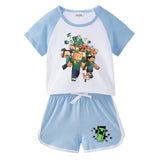 Kids Summer Minecraft T-Shirt and Shorts Set (Two Pieces)