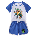 Kids Summer Minecraft T-Shirt and Shorts Set (Two Pieces)