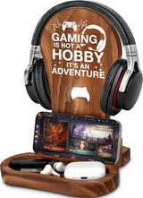 CryCarrot Gamer Gifts for Teenage Boys Gaming Headphone Stand for Men Gaming Room Decor Wooden Headset Holder Son Boyfriend Husband Game Lover Gifts -Sorry I Cant Hear You Im Gaming