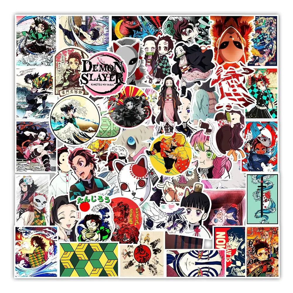 50Pcs Anime Demon Decals Popular Classic Anime Stickers Cartoon Waterproof Vinyl Decals for Water Bottle Laptop Guitar Car Luggage Skateboard Manga Gifts for Teens (50 A) - My Anime Haven