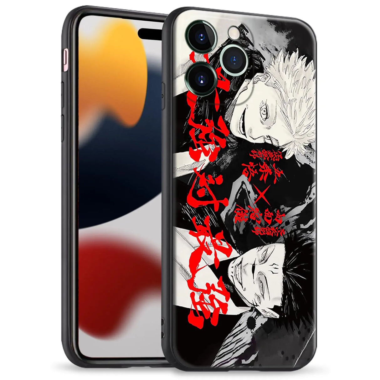 Akatxezy JJK Satoru vs. Sukuna Drop-Proof Black Cover Unique Design Anime Phone Case Manga Fans Soft TPU Shell for iPhone 14 Pro
