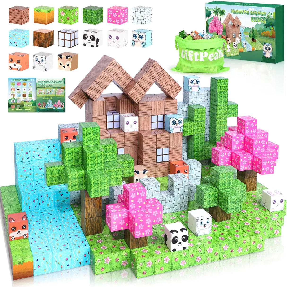 Magnetic Blocks-100PCS Minecraft Magnetic Blocks Magnetic Magnetic Blocks for Kids Ages 4-8 Forest Set Magnetic Minecraft Blocks for Boys GirlsSTEM Montessori Sensory Toys for Kids