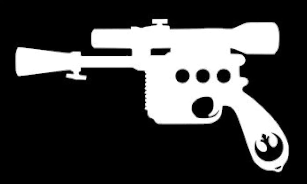 Legacy Innovations Han Solo Blaster Star Wars White Decal Vinyl Sticker|Cars Trucks Vans Walls Laptop| White |5.5 x 3 in|LLI599