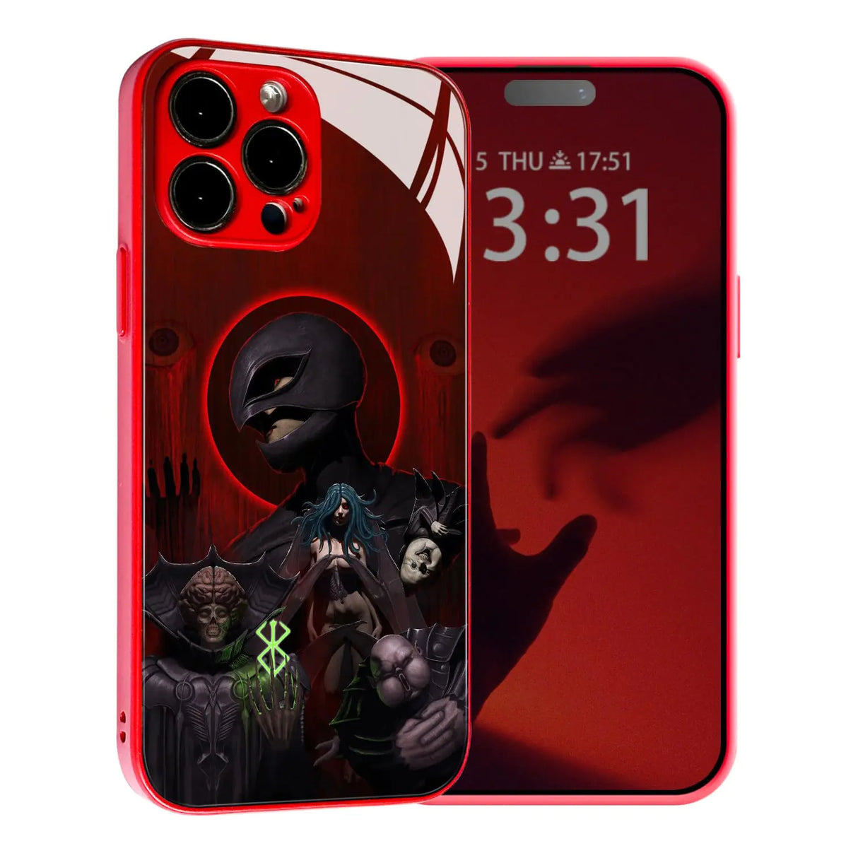 Akatxezy God Hand Void Slan Ubik Conrad and Femto Anime Fans TPU Tempered Glass Red Phone Case Stylish and Colorful Manga Pattern Cover Shell for iPhone 12
