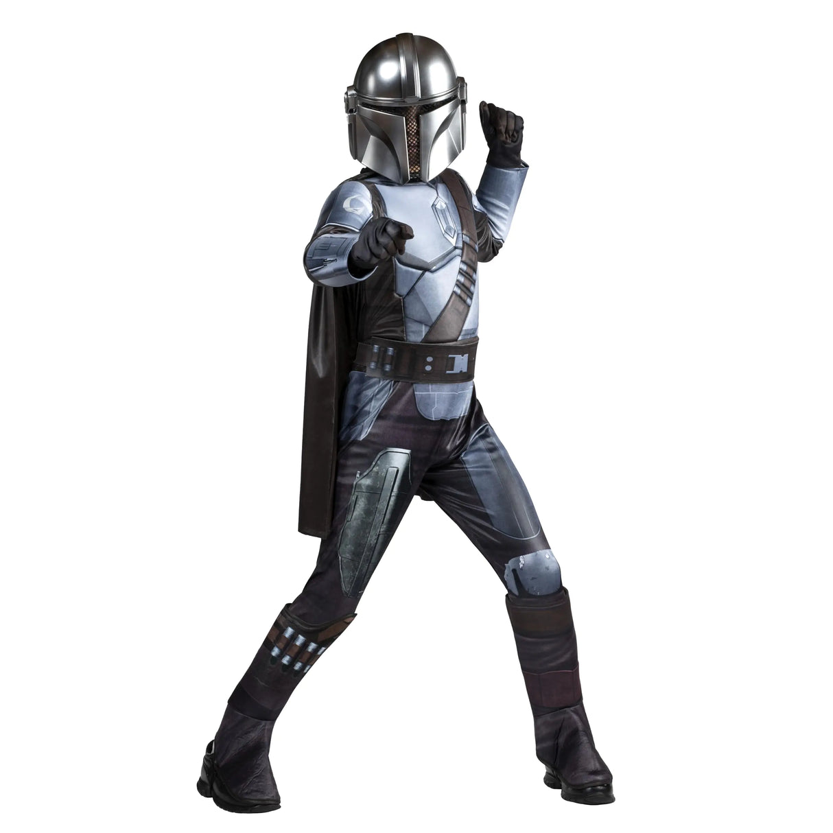 Star Wars The Mandalorian Official Youth Halloween Costume - Padded Jumpsuit with Gloves Detachable Cape Plastic Mask (XS) Multi