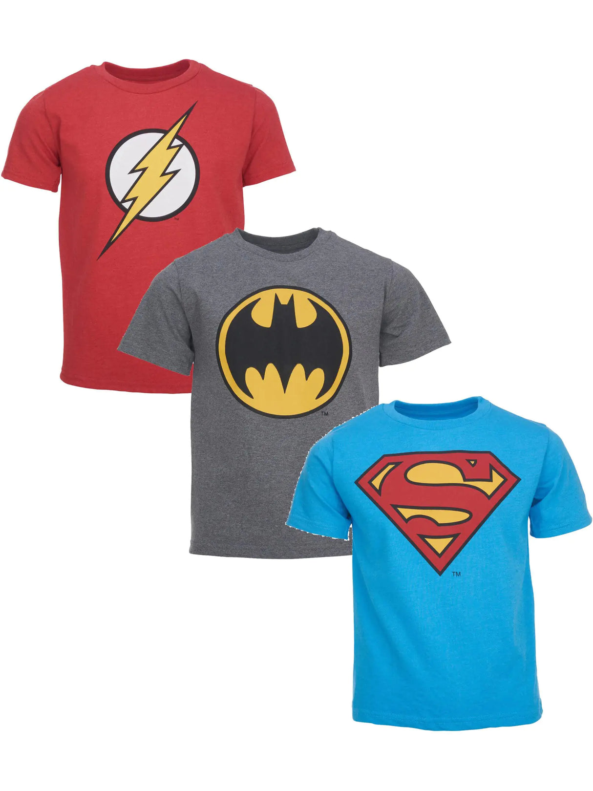 DC Comics Justice League The Flash Superman Batman Toddler Boys 3 Pack T-Shirts Red/Gray/Blue 2T