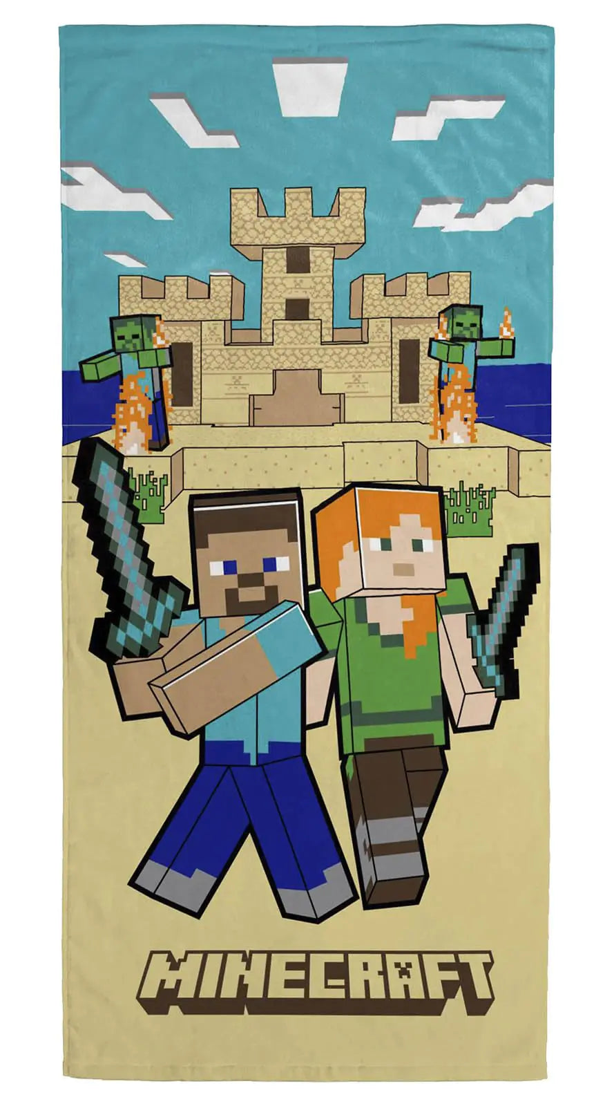 Jay Franco Minecraft Alex and Steve Kids Bath Pool Beach Towel - Super Soft & Absorbent 100% Cotton Towel for Gamers Measures 28 x 58