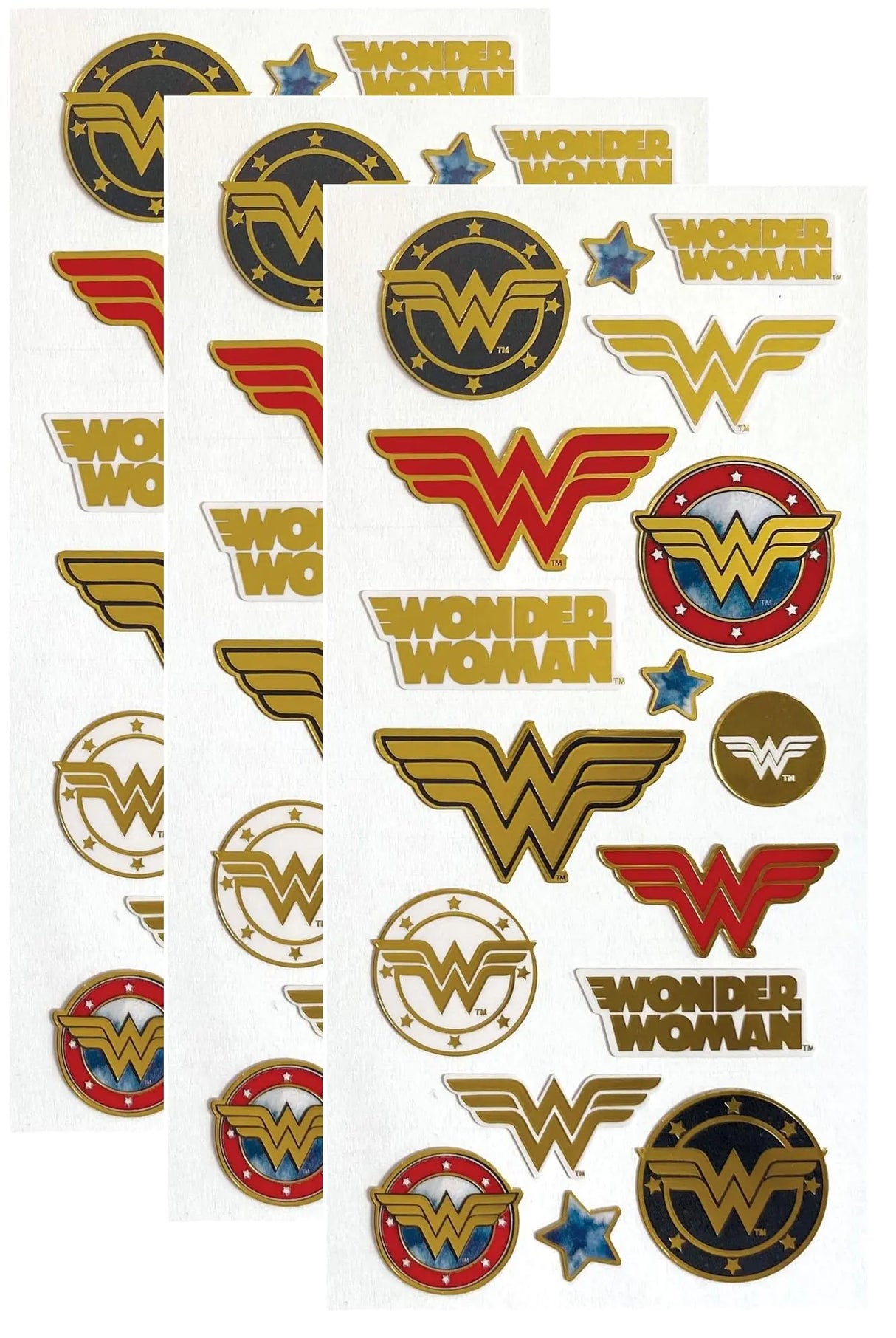 Playhouse DC Comics Wonder Woman Logos Shiny Foil Enamel Effect Sticker Sheet - 3 Packs