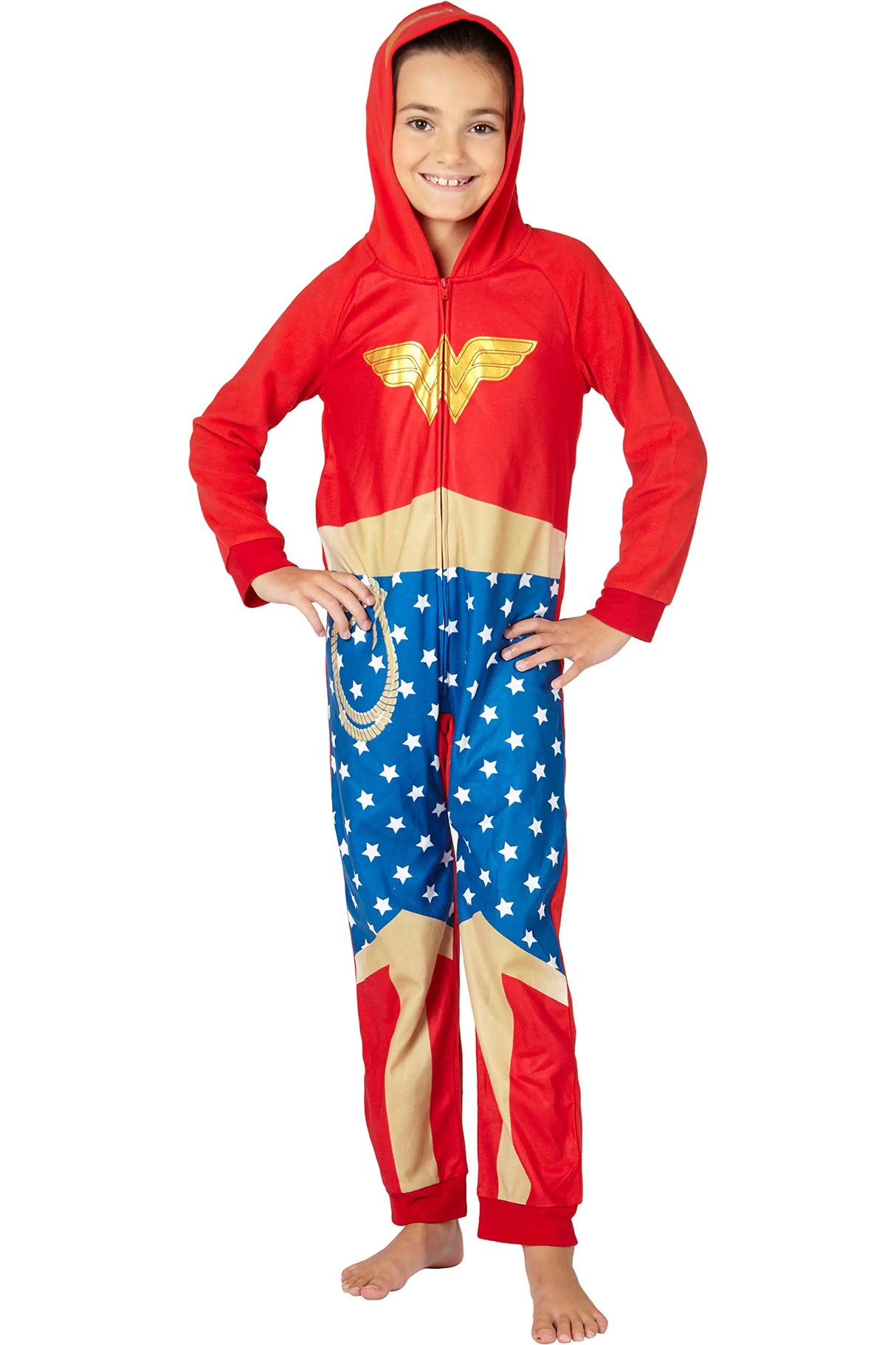INTIMO DC Comics Big Girls Wonder Woman Costume Outfit One Piece Pajama Union Suit (7/8)