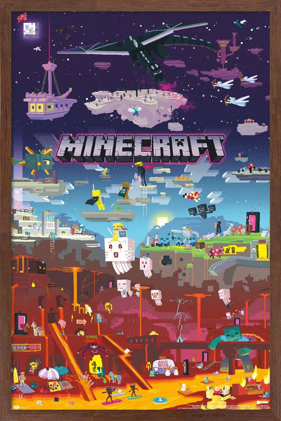 Trends International Minecraft - World Beyond Wall Poster 14.725" x 22.375" Mahogany Framed Version